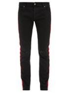 Matchesfashion.com Balmain - Velvet Trim Distressed Slim Leg Jeans - Mens - Black