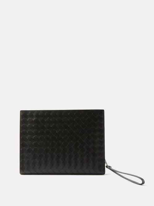 Bottega Veneta - Intrecciato-leather Zipped Pouch - Mens - Black