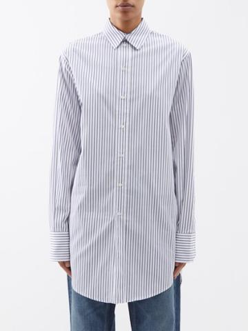 Sa Su Phi - Marcella Striped Longline Cotton-poplin Shirt - Womens - White Blue