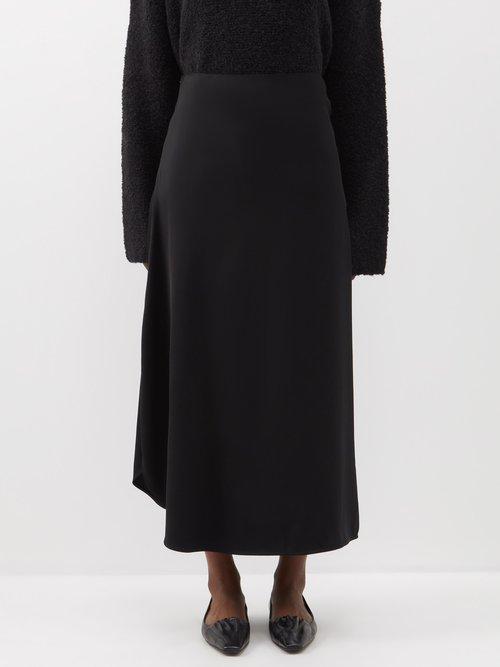 Toteme - Slit-hem Cotton-blend Skirt - Womens - Black