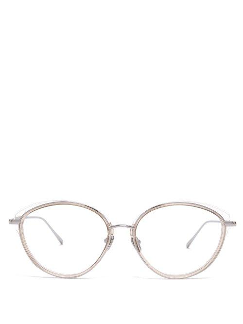 Matchesfashion.com Linda Farrow - Rounded Metal Cat Eye Sunglasses - Womens - Clear