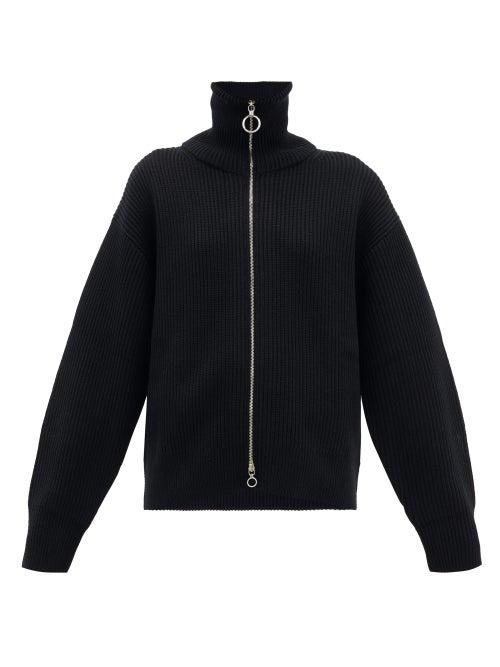Matchesfashion.com Paco Rabanne - Two-way Zip Ribbed Wool Sweater - Womens - Black