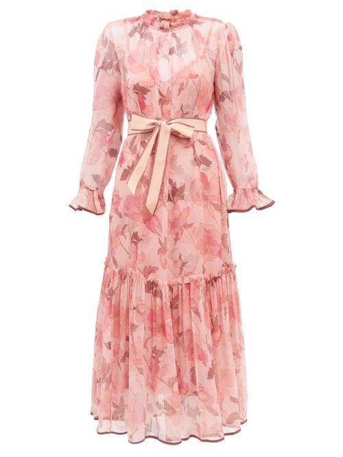 Zimmermann - Concert Ruffled Floral-print Chiffon Midi Dress - Womens - Pink Print