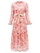Zimmermann - Concert Ruffled Floral-print Chiffon Midi Dress - Womens - Pink Print