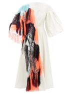 Roksanda - Nelana Puff-sleeve Appliqu Poplin Dress - Womens - White Multi