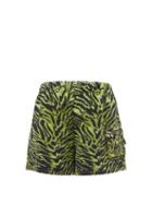 Matchesfashion.com Ganni - Tiger Print High Rise Denim Shorts - Womens - Green