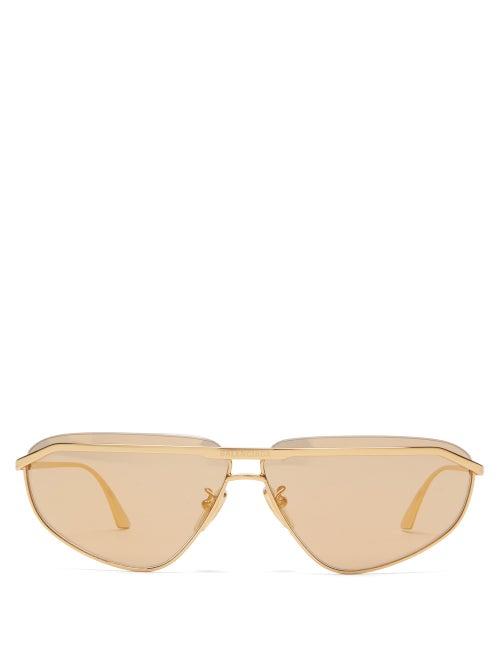 Matchesfashion.com Balenciaga - Slim Aviator Metal Sunglasses - Womens - Gold