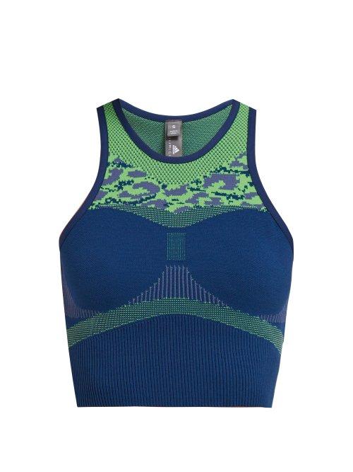 Matchesfashion.com Adidas By Stella Mccartney - Primeknit Performance Racerback Cropped Top - Womens - Blue Multi