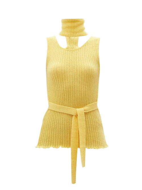 Matchesfashion.com Thebe Magugu - Detachable-collar Ribbed Wool-blend Top - Womens - Yellow