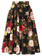 Matchesfashion.com Dolce & Gabbana - Rose Print Velvet Midi Skirt - Womens - Black Multi