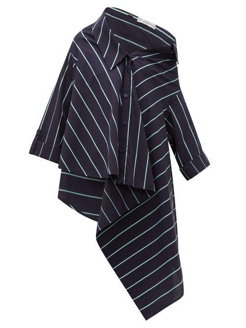 Matchesfashion.com Palmer//harding - Jasmin Off The Shoulder Cotton Poplin Shirt - Womens - Blue