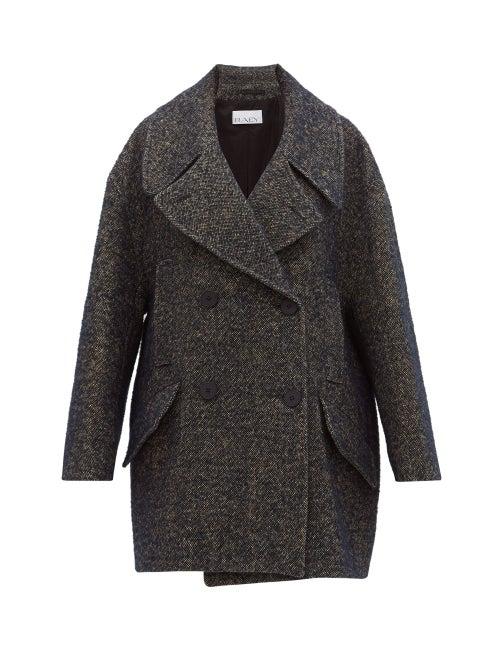 Matchesfashion.com Raey - Oversized Linen Blend Tweed Peacoat - Womens - Navy Multi