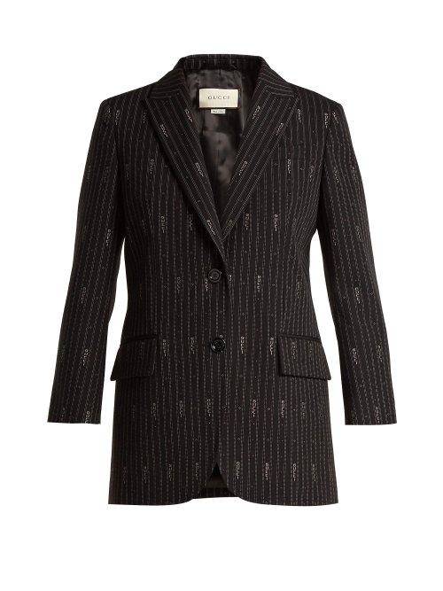 Matchesfashion.com Gucci - Logo Wool And Silk Blend Jacquard Blazer - Womens - Black