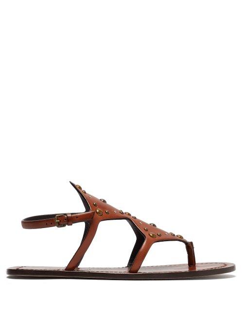 Matchesfashion.com Saint Laurent - Ella Studded Leather Sandals - Womens - Tan