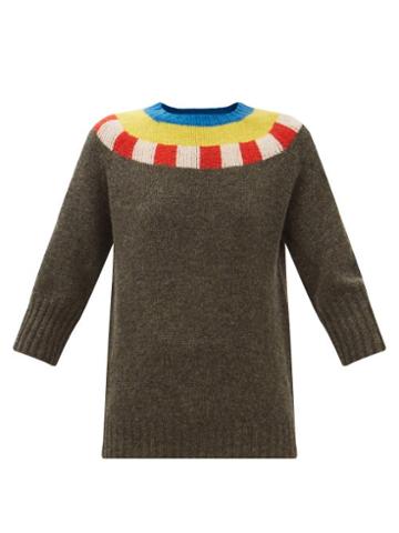 La Fetiche - Otti Striped-instarsia Wool Sweater - Womens - Grey Multi