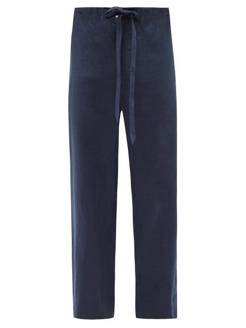 Charvet - Drawstring-waist Linen Pyjama Trousers - Mens - Navy