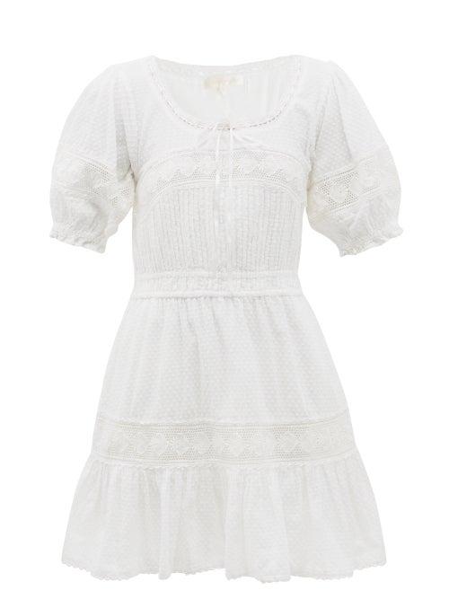 Matchesfashion.com Loveshackfancy - Britta Puff-sleeve Cotton Swiss Dot Mini Dress - Womens - White