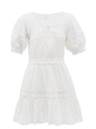 Matchesfashion.com Loveshackfancy - Britta Puff-sleeve Cotton Swiss Dot Mini Dress - Womens - White