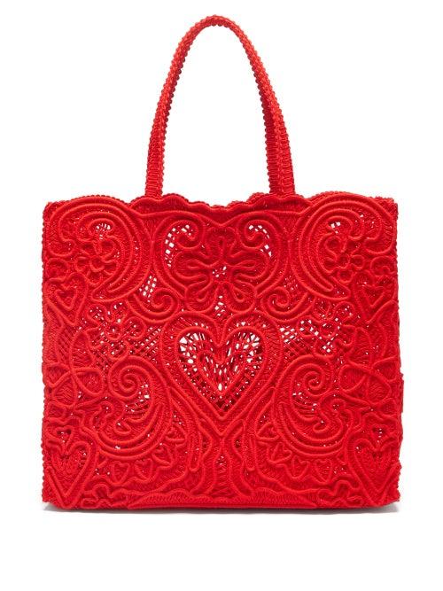 Dolce & Gabbana - Cordonetto-lace Tote Bag - Womens - Red
