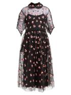 Matchesfashion.com Biyan - Anita Floral Embroidered Tulle Dress - Womens - Black Red