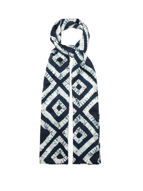 Matchesfashion.com Eskandar - Expanding Squares Shibori Dyed Silk Scarf - Womens - Indigo
