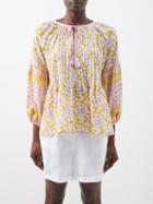 D'ascoli - Delphine Floral-print Cotton-khadi Blouse - Womens - Yellow Pink