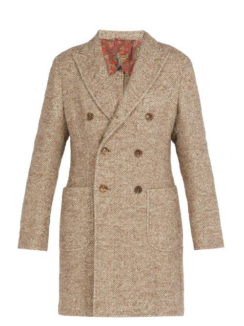 Matchesfashion.com Etro - Double Breasted Tweed Overcoat - Mens - Beige