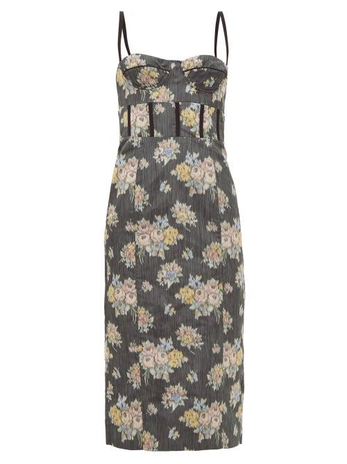 Matchesfashion.com Brock Collection - Corseted Floral-jacquard Midi Dress - Womens - Black Multi