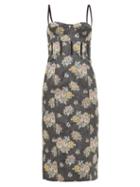 Matchesfashion.com Brock Collection - Corseted Floral-jacquard Midi Dress - Womens - Black Multi