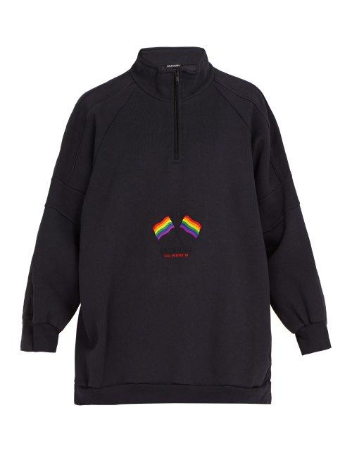Matchesfashion.com Balenciaga - Lgbtq Embroidered Cotton Blend Sweatshirt - Mens - Black