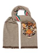 Gucci Tiger-embroidered Wool-blend Scarf