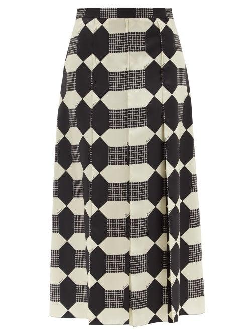 Gucci - Geometric-print Pleated Silk-satin Skirt - Womens - Black White