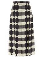 Gucci - Geometric-print Pleated Silk-satin Skirt - Womens - Black White