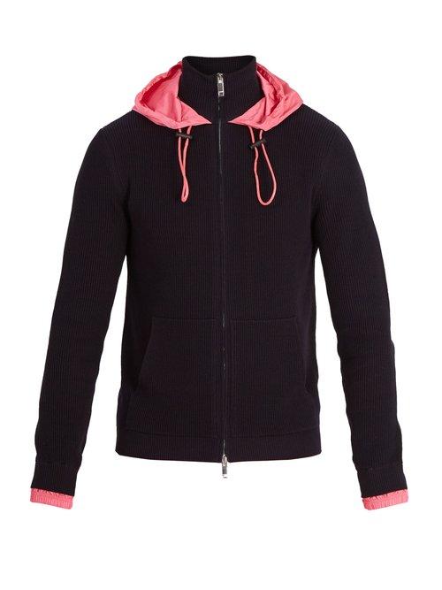 Matchesfashion.com Valentino - Contrast Hood Ribbed Knit Cotton Track Top - Mens - Navy