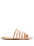 Matchesfashion.com Ancient Greek Sandals - Niki Crystal-studded Leather Slides - Womens - Tan Silver