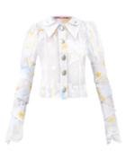 Chopova Lowena - Cropped Wax Lace-embroidered Shirt - Womens - White Multi