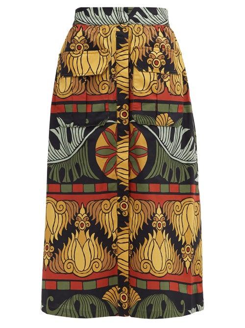 Matchesfashion.com Johanna Ortiz - Crossroads Printed Cotton Skirt - Womens - Black Multi