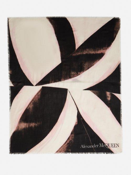 Alexander Mcqueen - Fringed Watercolour-print Wool Scarf - Mens - Pink Black