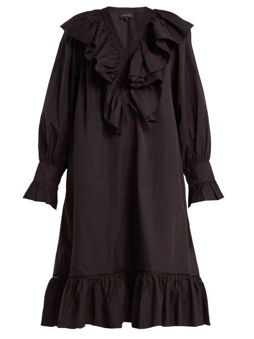 Matchesfashion.com Lee Mathews - Miller Ruffled Cotton Dress - Womens - Black