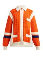 Matchesfashion.com Miu Miu - Intarsia Stripe And Cable Knit Wool Cardigan - Womens - Orange Multi