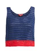 Matchesfashion.com Staud - Guppie Colour Block Crochet Cotton Crop Top - Womens - Navy