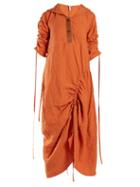 Matchesfashion.com Loewe - Asymmetric Ruched Poplin Dress - Womens - Orange