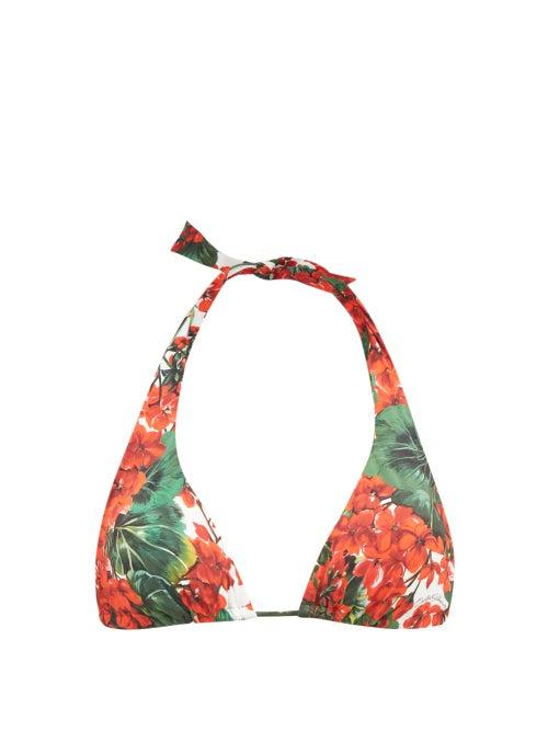 Matchesfashion.com Dolce & Gabbana - Portofino Floral Print Halterneck Bikini Top - Womens - Red Print