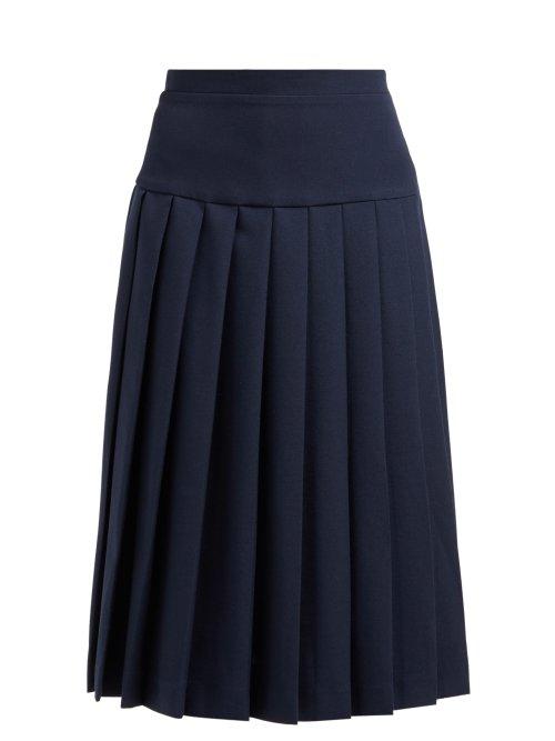 Matchesfashion.com Alessandra Rich - High Rise Pleated Wool Crepe Skirt - Womens - Navy