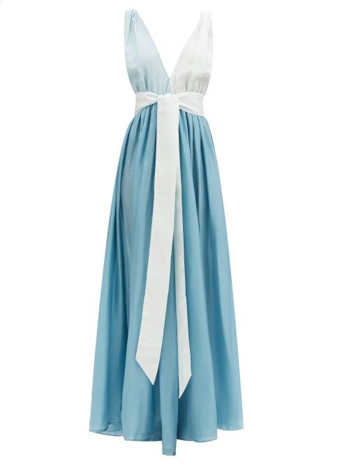 Matchesfashion.com Kalita - Adonis Plunging V-neck Silk-habotai Dress - Womens - Blue Multi