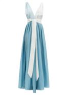 Matchesfashion.com Kalita - Adonis Plunging V-neck Silk-habotai Dress - Womens - Blue Multi
