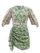 Ladies Beachwear Rhode - Pia Floral-print Ruched Cotton-poplin Mini Dress - Womens - Green