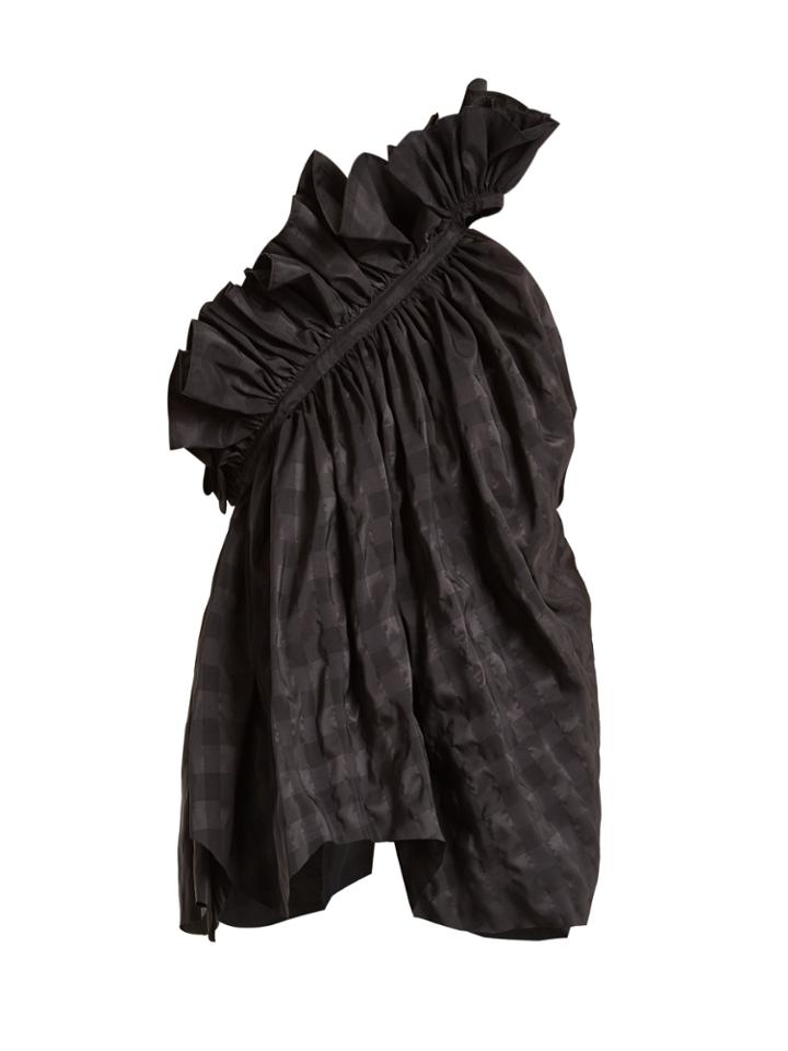 Marques'almeida One-shoulder Ruffled Checked-taffeta Top