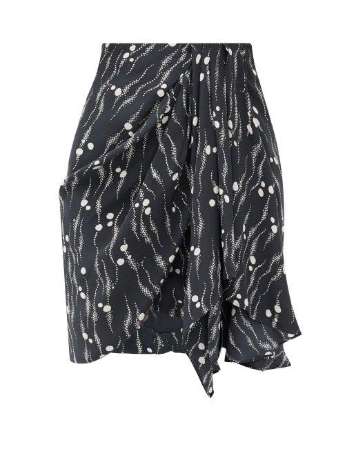 Matchesfashion.com Isabel Marant - Ixori Abstract-print Silk Crepe De Chine Skirt - Womens - Black Print