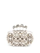Matchesfashion.com Alexander Mcqueen - Four Ring Embellished Satin Box Clutch - Womens - Ivory Multi